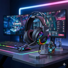Headset Gamer Profesional con Sonido Envolvente, Micrófono Omnidireccional Flexible e Iluminación RGB Dinámica - DM.X43