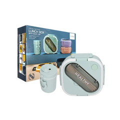 Tupper Cuadrado De Plástico Con Cubiertos,Vaso Portátil De 330ml BOXA08