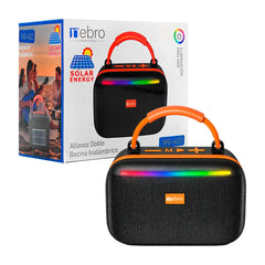 Bocina nebro inalámbrica pequeña, cuadrada con doble altavoz + panel solar y rgb - WG-602