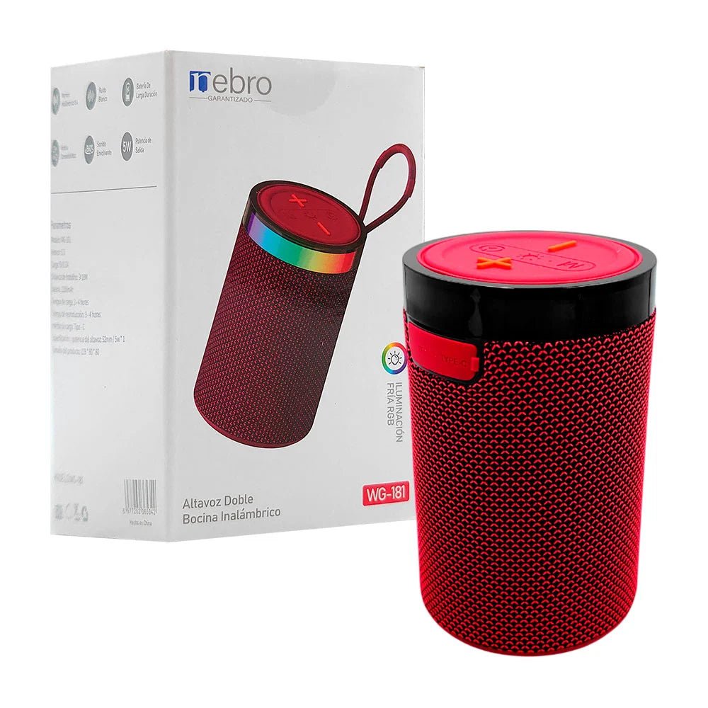 Bocina inalámbrica, pequeña cilíndrica, sonido 360 + luz rgb - WG - 181 - Mishop Mexico