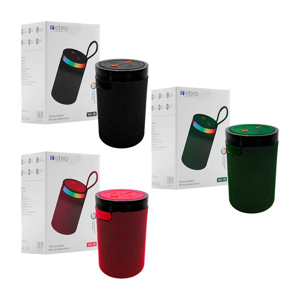 Bocina inalámbrica, pequeña cilíndrica, sonido 360 + luz rgb - WG - 181 - Mishop Mexico