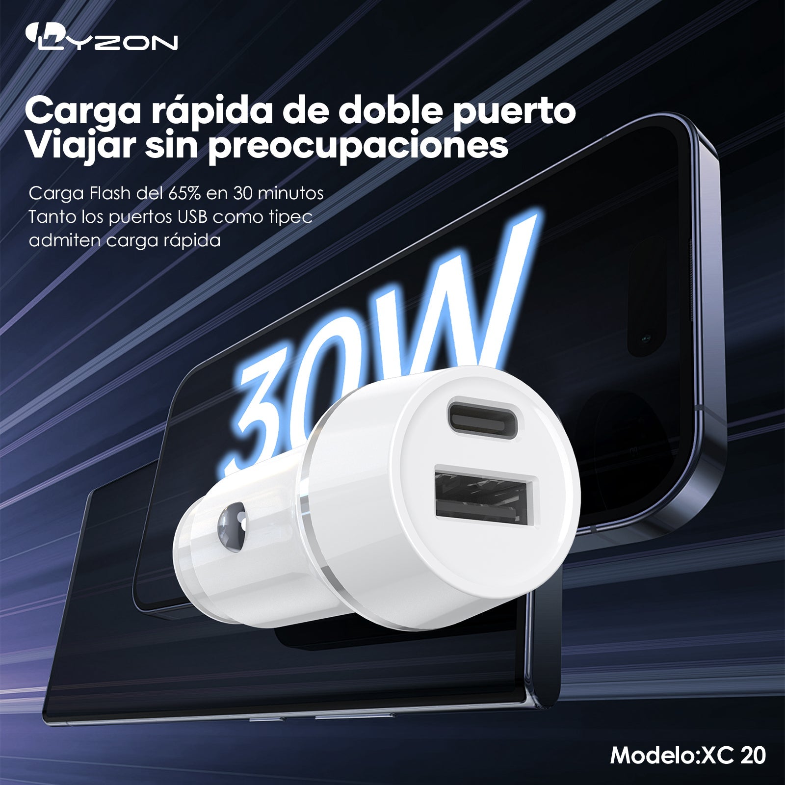 Cargador De coche LYZON XC20 - Mishop Mexico