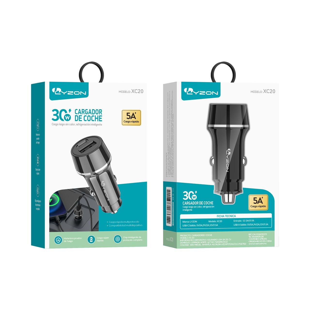 Cargador De coche LYZON XC20 - Mishop Mexico