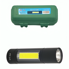 Linterna de mano chica, cilíndrica, recargable, con modos de iluminación y focos laterales, variedad de usos / led-615 FX