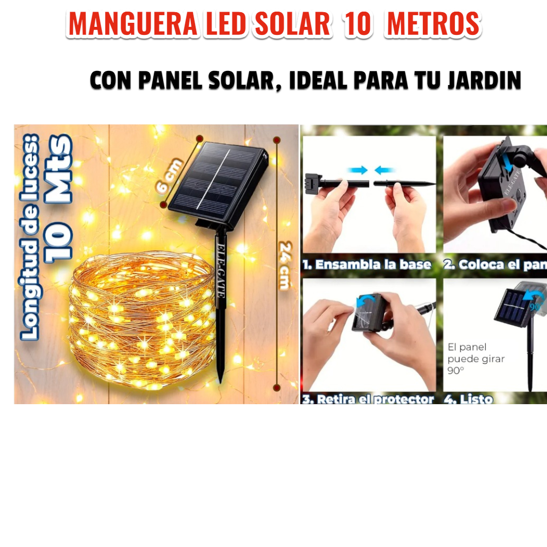 MANGUERA LED CALIDA 10 METROS SOLAR