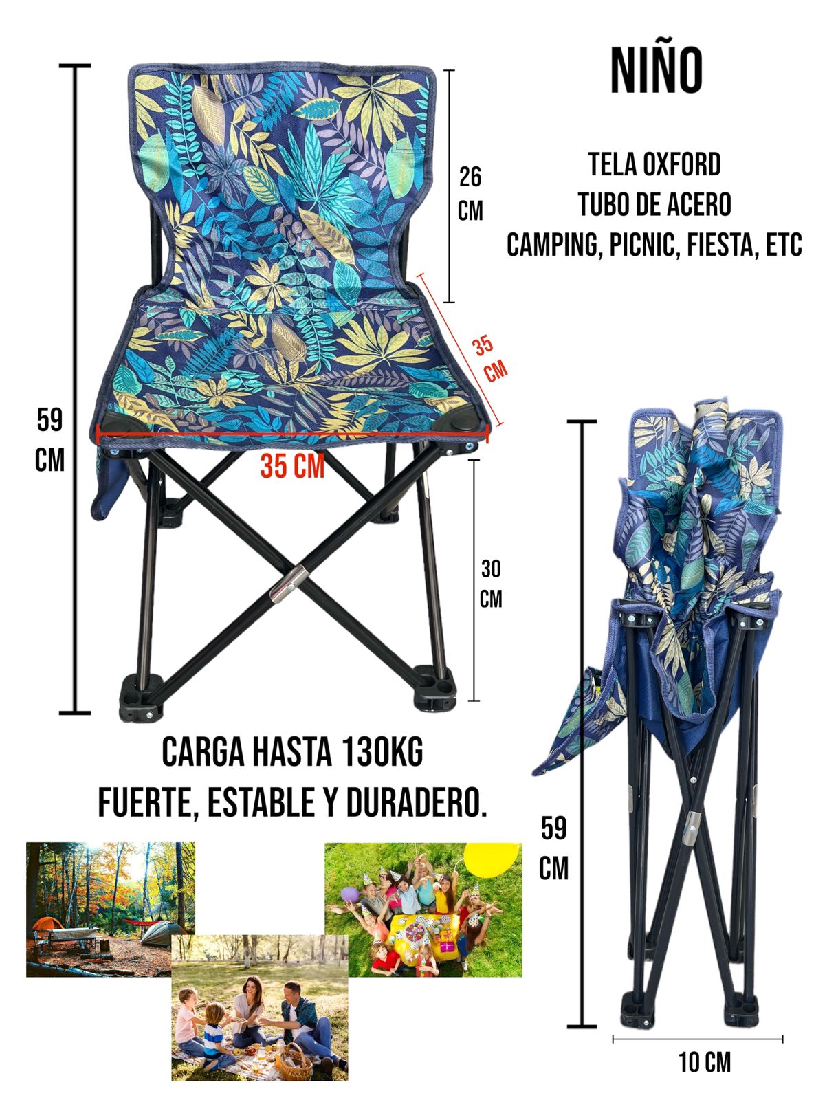 CDMX - Silla Plegable para NIÑO Y NIÑA / Camping, Picnic, Fiesta, Etc.