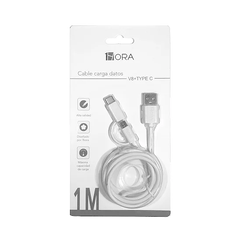 1HORA Cable 2 En 1 V8 – TIPO C 2.1A CAB208