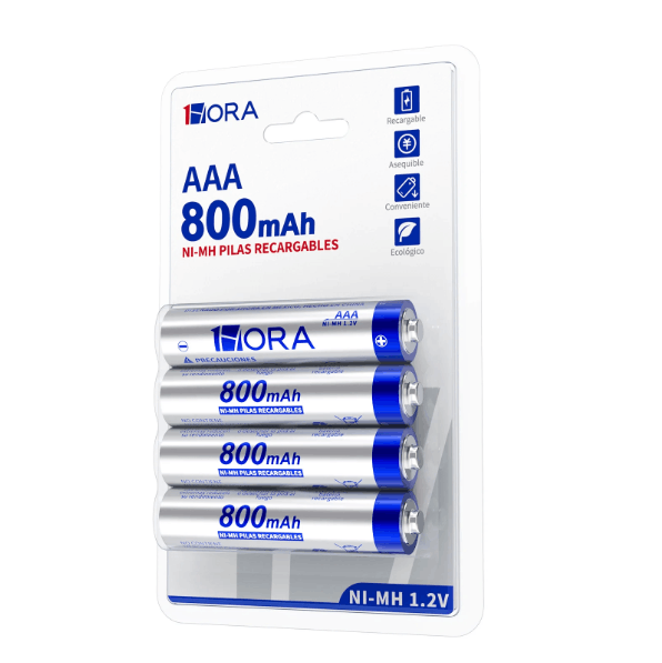 1HORA Pilas AAA Recargables Baterías 800mAh 4 Unidades GAR134