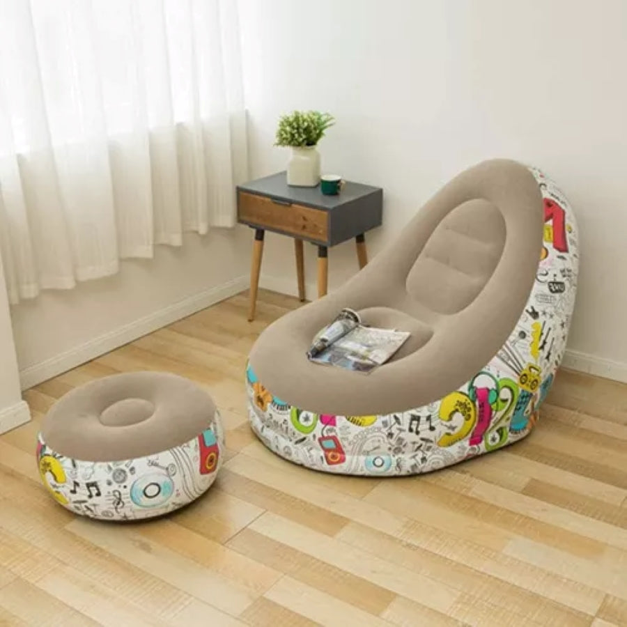 CDMX Sillón inflable Portátil 2 en 1  incluye reposapiés, sencillo, cómodo y facil de guardar