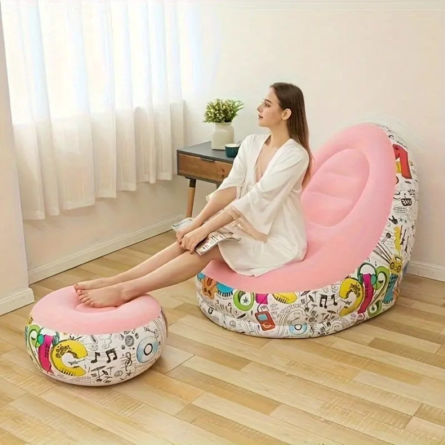 CDMX Sillón inflable Portátil 2 en 1  incluye reposapiés, sencillo, cómodo y facil de guardar