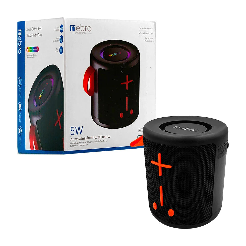 Bocina cilíndrica pequeña, de  5w de potencia, con sonido 360/envolvente y luz rgb - wg-190