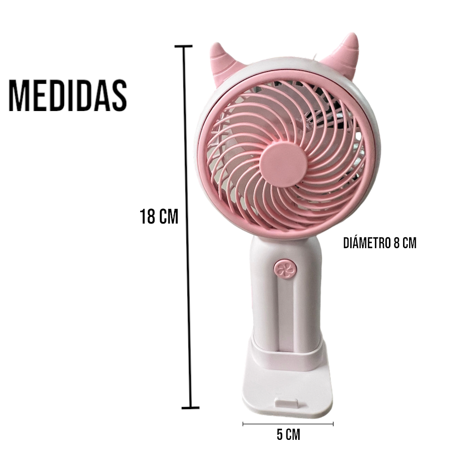 CDMX- VENTILADOR DE MANO DE CUERNITOS, CON BASE.