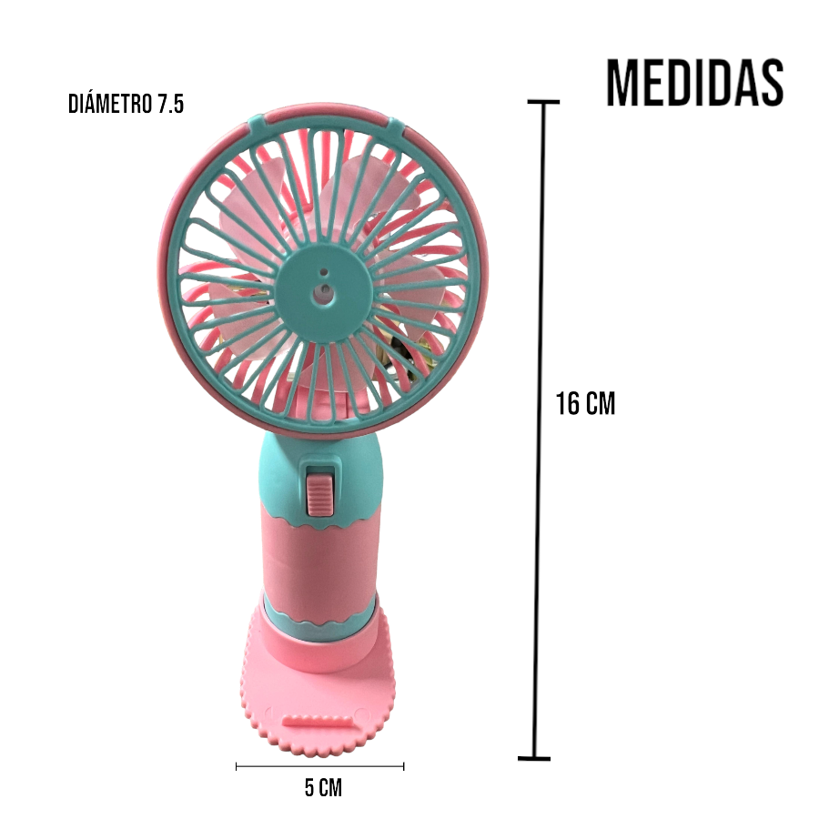 CDMX- Ventilador de mano portátil con base.