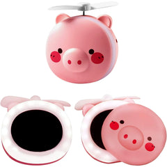 2 en 1 Cute Piggy Mini ventilador cosmético luz LED  LAM1045