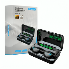 Audífonos inalámbricos bluetooth con tira de luz rgb y estuche con indicador led