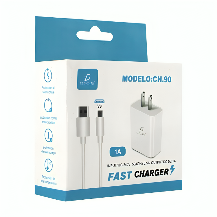 Combo cargador con entrada v8 de carga rápida a 1a / ch.90