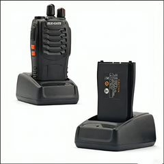 Radio fm walkie talkie, con base para carga y accesorios / con.43