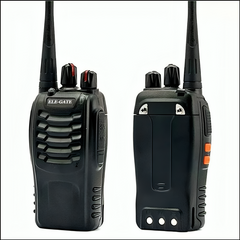Radio fm walkie talkie, con base para carga y accesorios / con.43